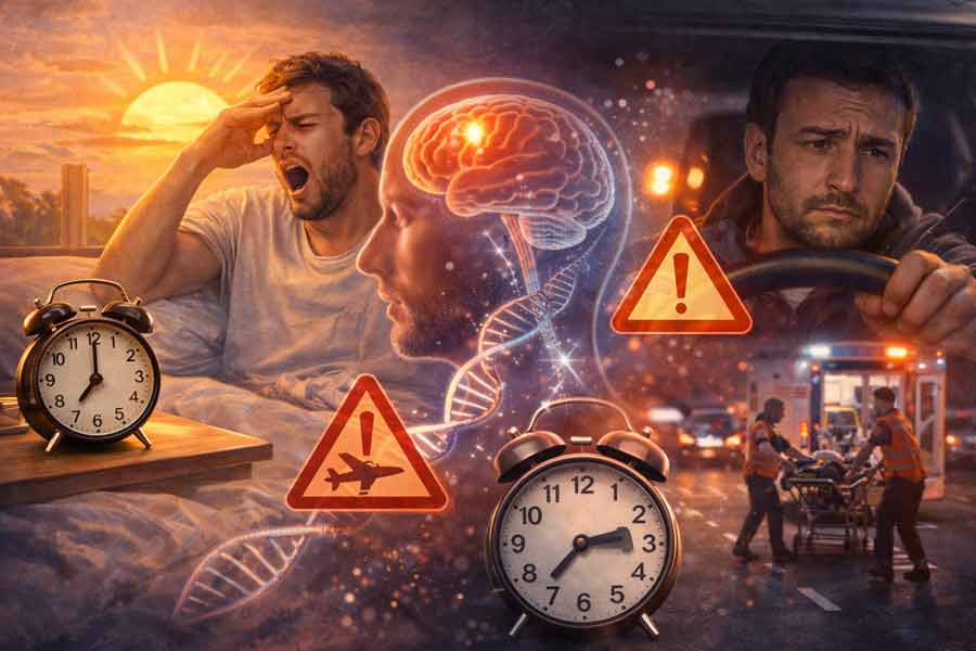 Fatigue liée au changement d’heure avec horloges, cerveau et scènes de somnolence et d’accident de la route
